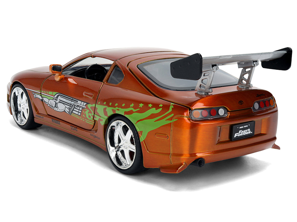 Brian's Toyota Supra Orange Color Brush Finish 25 Years of Fast & Furious Anniversary 'The Fast and the Furious' (2001) Movie 'Fast & Furious' Series 1/24 Diecast Model Car by Jada
