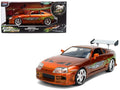 Brian's Toyota Supra Orange Color Brush Finish 25 Years of Fast & Furious Anniversary 'The Fast and the Furious' (2001) Movie 'Fast & Furious' Series 1/24 Diecast Model Car by Jada