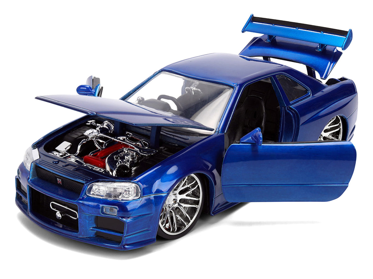 Brian's Nissan Skyline GT-R (R34) RHD (Right Hand Drive) Blue Color Brush Finish 25 Years of Fast & Furious Anniversary '2 Fast 2 Furious' (2003) Movie 'Fast & Furious' 1/24 Diecast Model Car by Jada