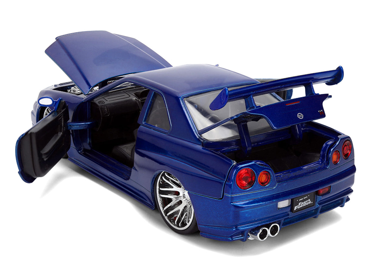 Brian's Nissan Skyline GT-R (R34) RHD (Right Hand Drive) Blue Color Brush Finish 25 Years of Fast & Furious Anniversary '2 Fast 2 Furious' (2003) Movie 'Fast & Furious' 1/24 Diecast Model Car by Jada