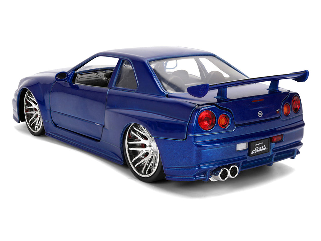 Brian's Nissan Skyline GT-R (R34) RHD (Right Hand Drive) Blue Color Brush Finish 25 Years of Fast & Furious Anniversary '2 Fast 2 Furious' (2003) Movie 'Fast & Furious' 1/24 Diecast Model Car by Jada