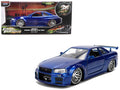 Brian's Nissan Skyline GT-R (R34) RHD (Right Hand Drive) Blue Color Brush Finish 25 Years of Fast & Furious Anniversary '2 Fast 2 Furious' (2003) Movie 'Fast & Furious' 1/24 Diecast Model Car by Jada