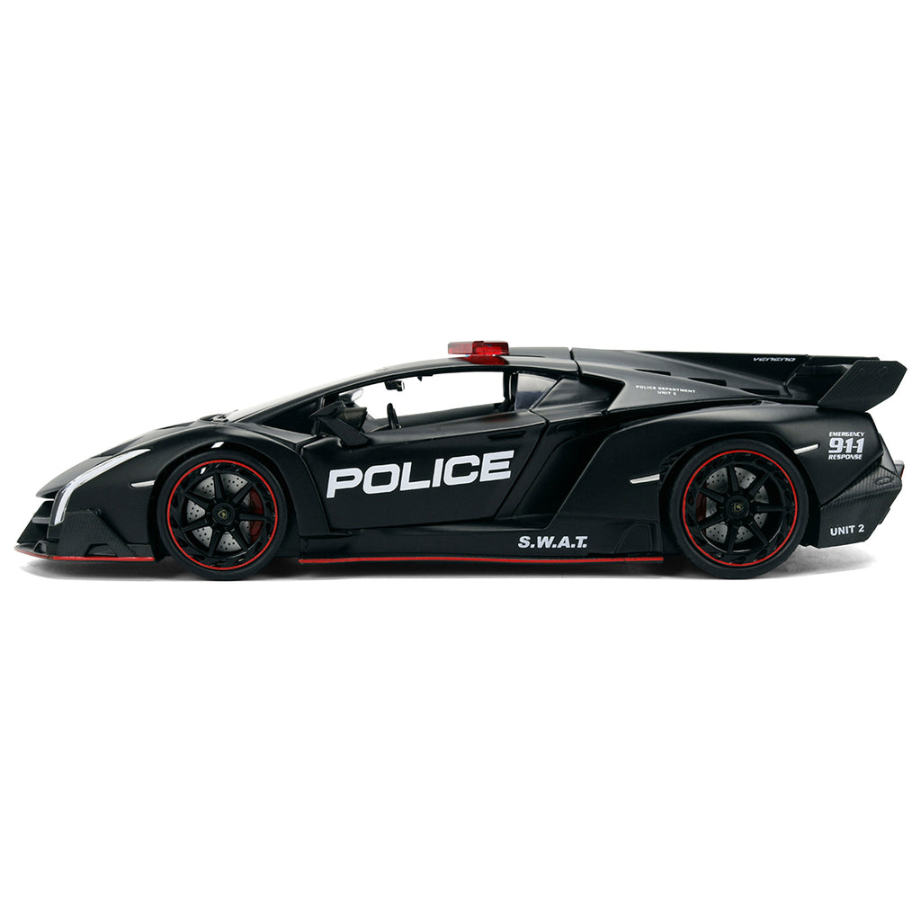 Lamborghini Veneno 'Police' Matt Black 'Hyper-Spec' Series 1/24 Diecast Model Car by Jada