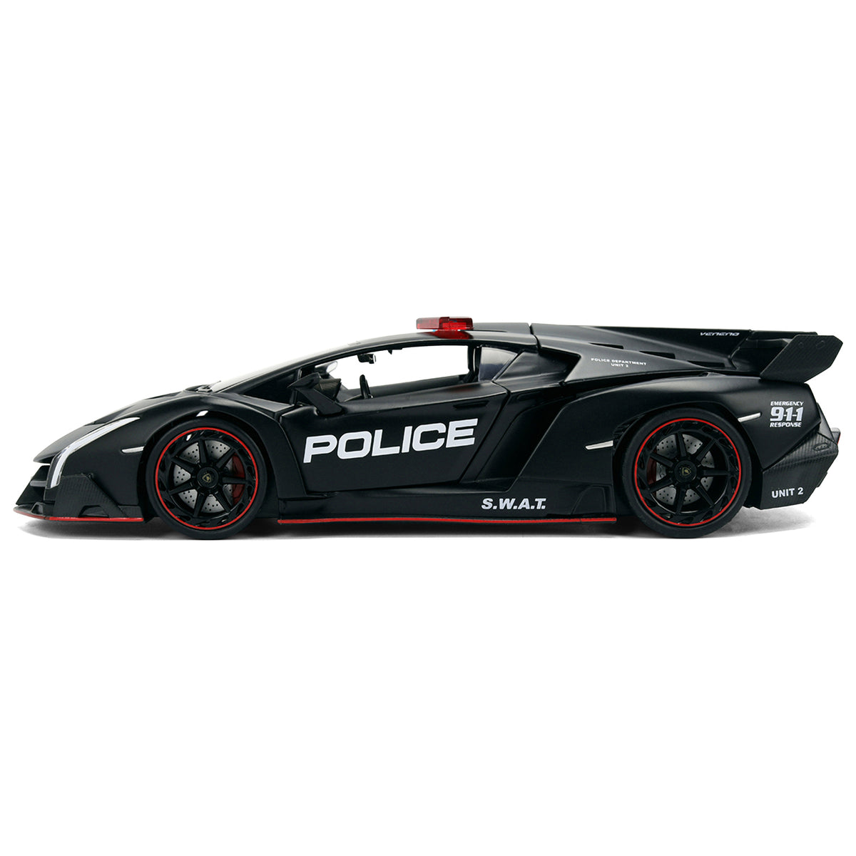 Lamborghini Veneno 'Police' Matt Black 'Hyper-Spec' Series 1/24 Diecast Model Car by Jada