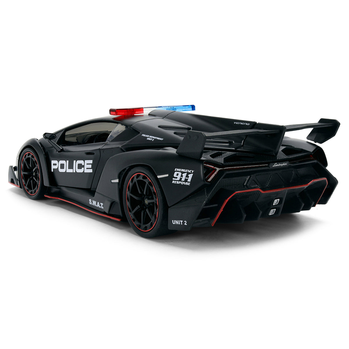 Lamborghini Veneno 'Police' Matt Black 'Hyper-Spec' Series 1/24 Diecast Model Car by Jada