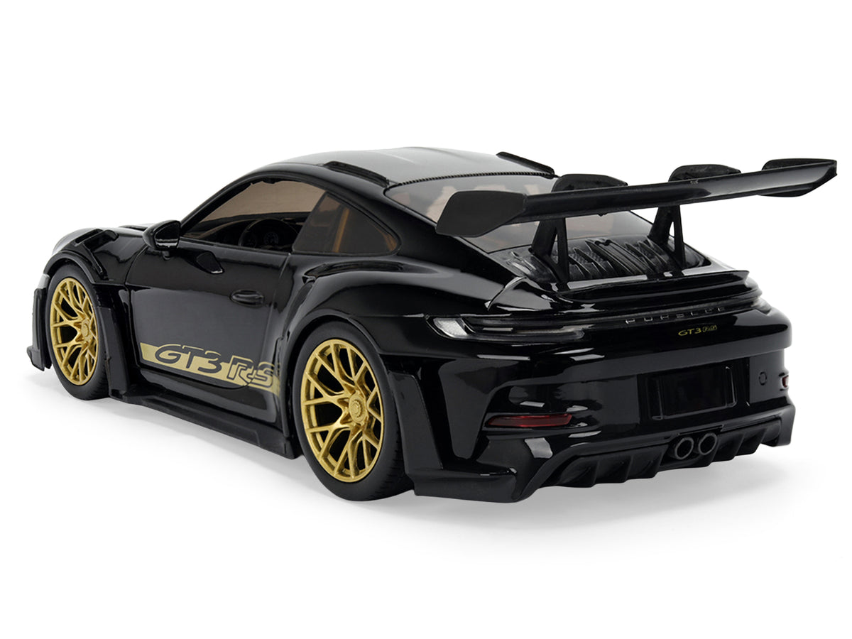 Porsche 911 (992) GT3 RS Black with Carbon Top and Hood Stripes and Gold Wheels 'Hyper-Spec' 1/24 Diecast Model Car by Jada