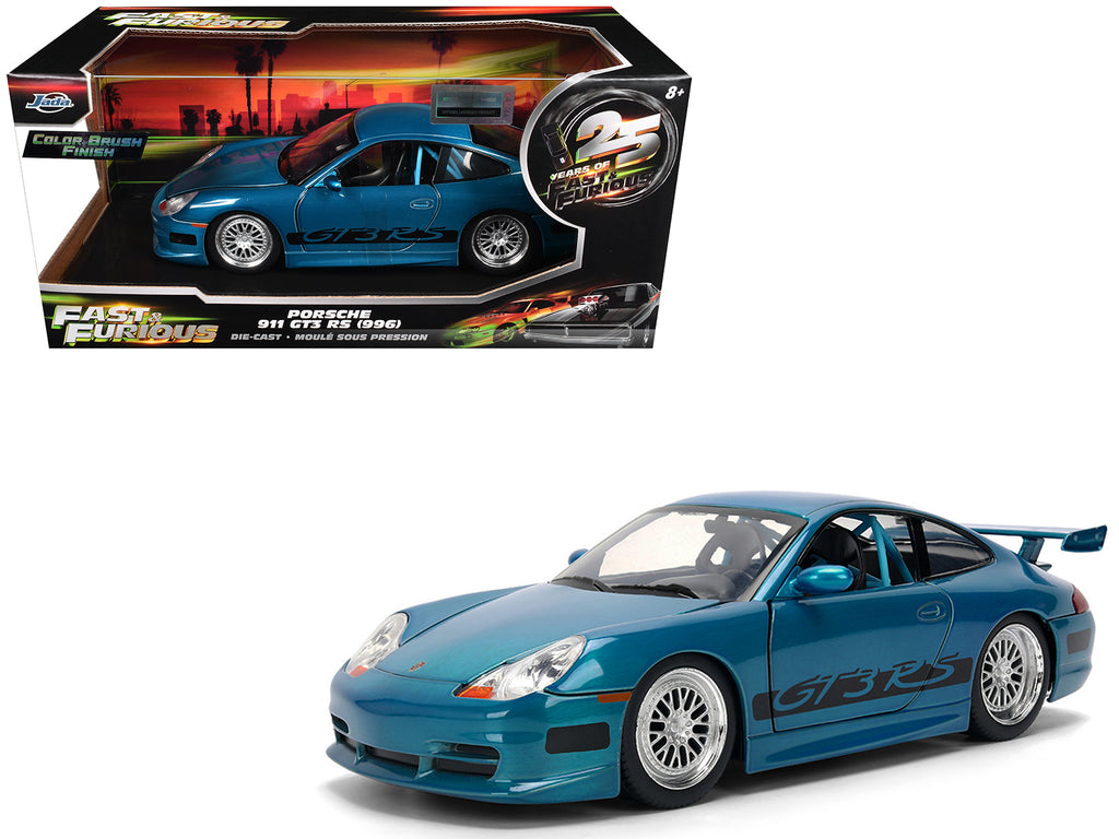 Porsche 911 GT3 RS (996) Blue Color Brush Finish 'Fast Five' (2011) Movie '25 Years of Fast & Furious' Series 1/24 Diecast Model Car by Jada