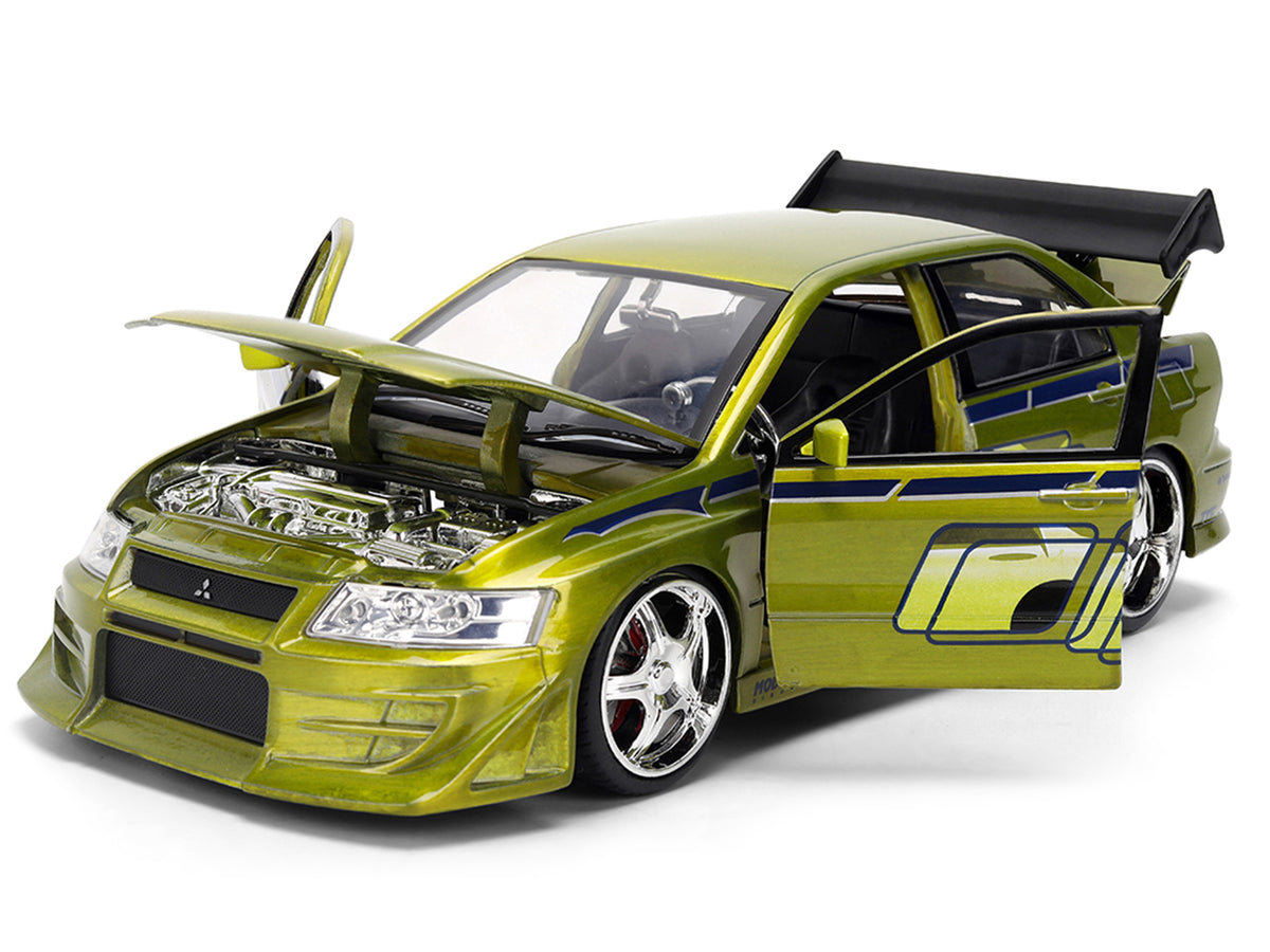 Brian's Mitsubishi Lancer Evolution VII Green Color Brush Finish '2 Fast 2 Furious' (2003) Movie '25 Years of Fast & Furious' Series1/24 Diecast Model Car by Jada