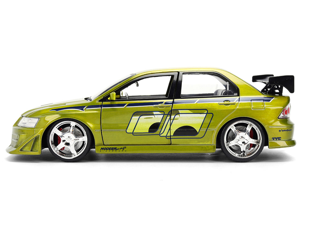 Brian's Mitsubishi Lancer Evolution VII Green Color Brush Finish '2 Fast 2 Furious' (2003) Movie '25 Years of Fast & Furious' Series1/24 Diecast Model Car by Jada