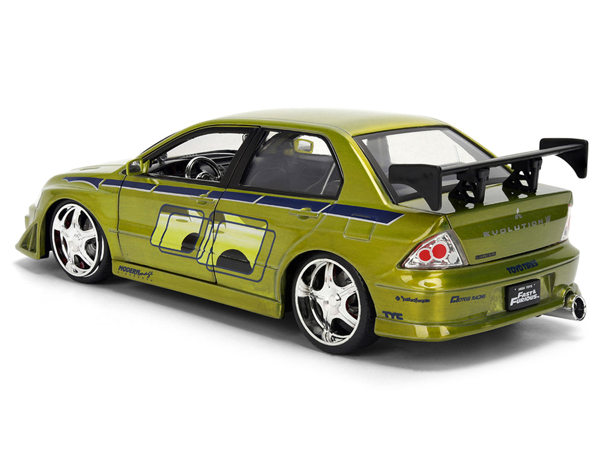 Brian's Mitsubishi Lancer Evolution VII Green Color Brush Finish '2 Fast 2 Furious' (2003) Movie '25 Years of Fast & Furious' Series1/24 Diecast Model Car by Jada