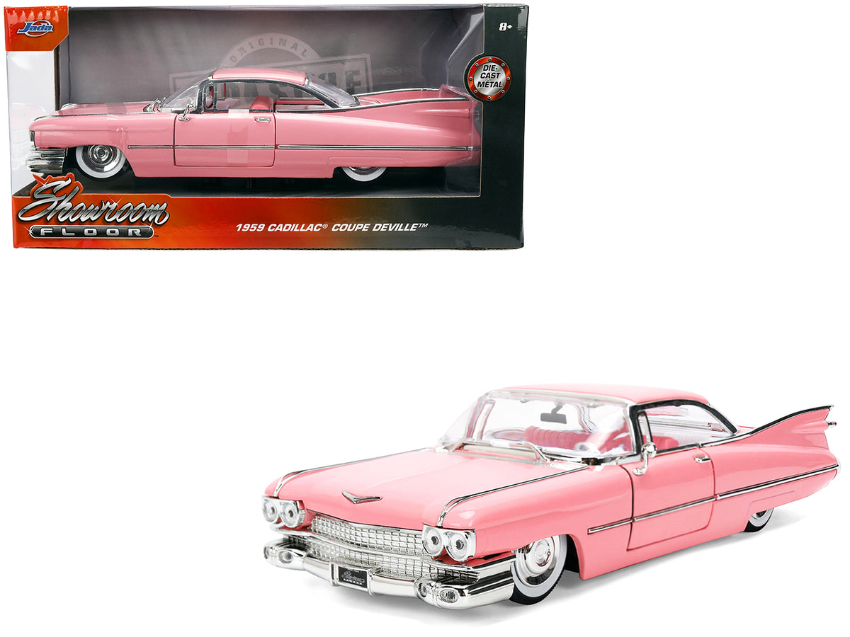 1959 Cadillac Coupe DeVille Pink with Pink and White Interior 'Showroom Floor' Series 1/24 Diecast Model Car by Jada