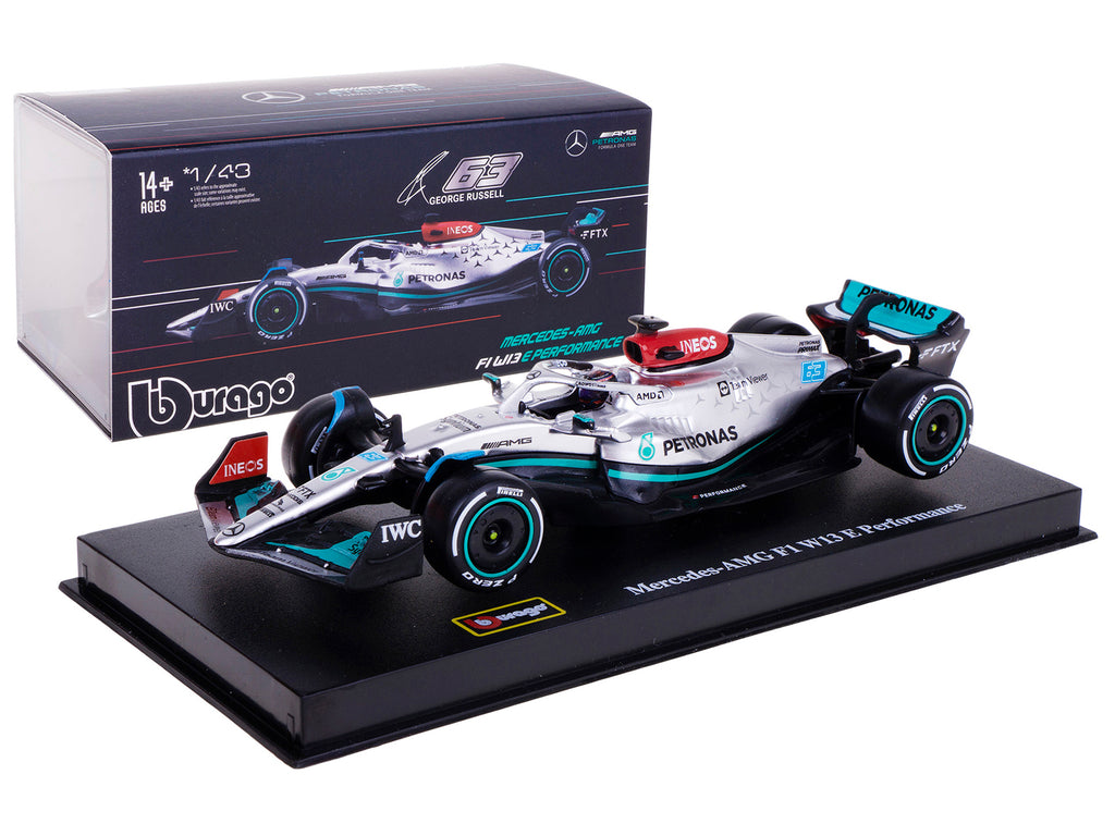 Mercedes-AMG F1 W13 E Performance #63 George Russell 'F1 Formula One World Championship' (2022) with Display Case 1/43 Diecast Model Car by Bburago