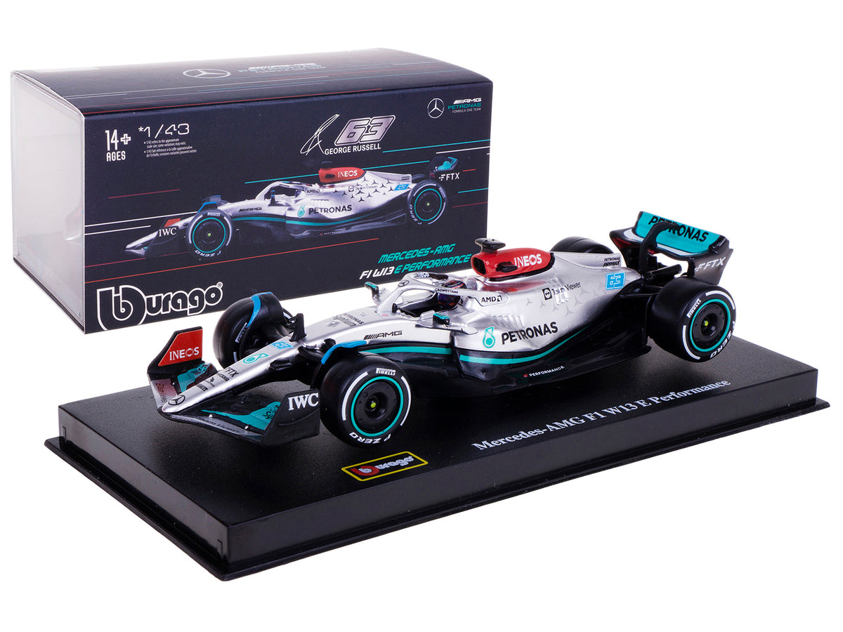 Mercedes-AMG F1 W13 E Performance #63 George Russell 'F1 Formula One World Championship' (2022) with Display Case 1/43 Diecast Model Car by Bburago