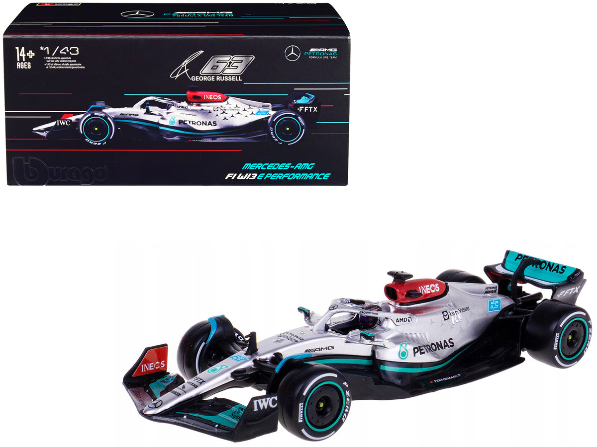 Mercedes-AMG F1 W13 E Performance #63 George Russell 'F1 Formula One World Championship' (2022) with Display Case 1/43 Diecast Model Car by Bburago