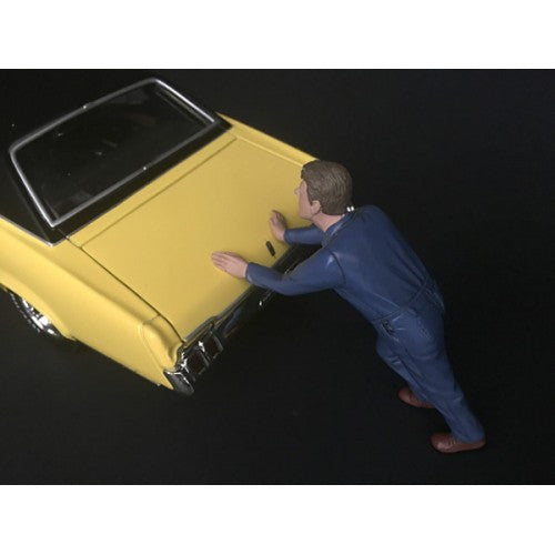 Mechanic Darwin Pushing a Car Figurine for 1/24 Scale Models by American Diorama