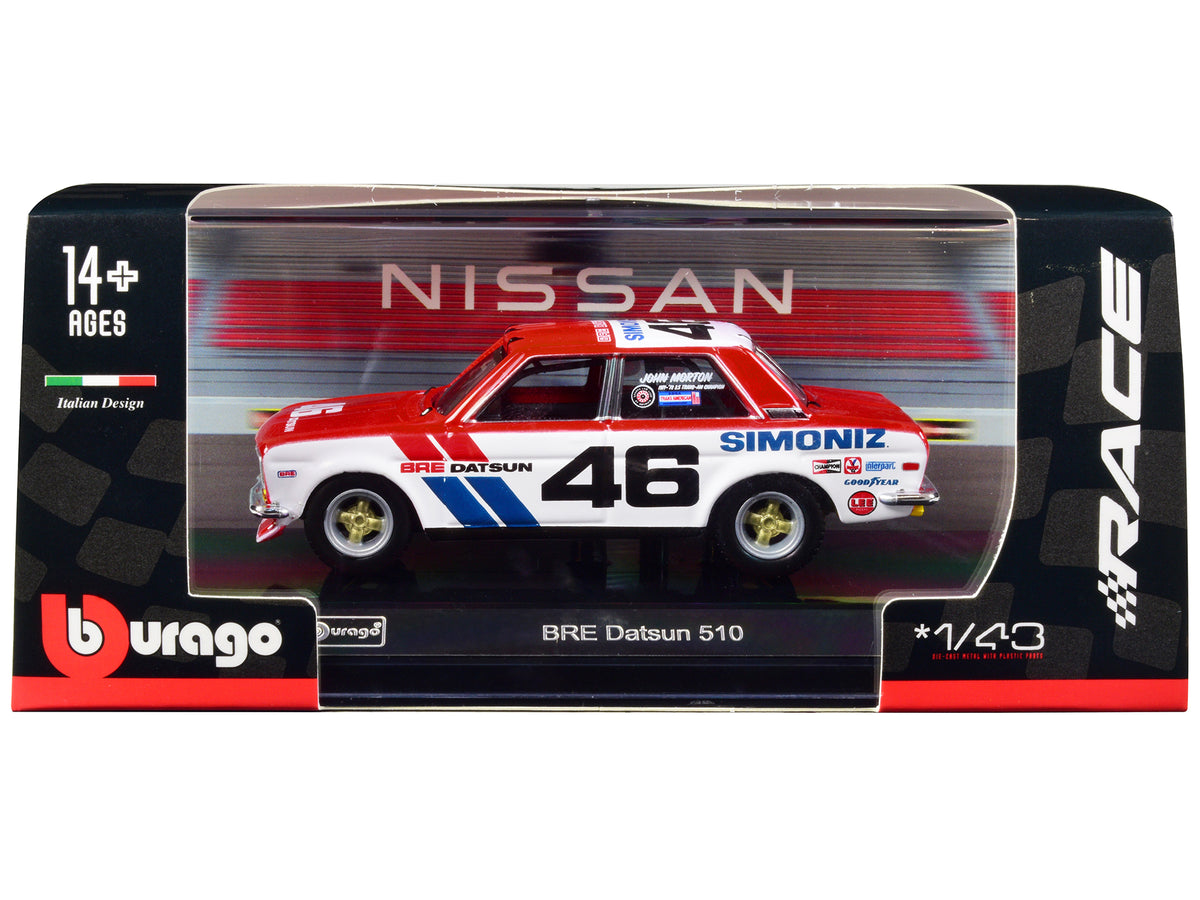 Datsun 510 #46 John Morton Red and White 'BRE (Brock Racing Enterprises)' 'Race' Series 1/43 Diecast Model Car by Bburago