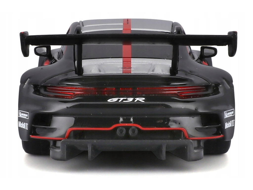 Porsche 911 GT3 R Black with Silver Top and Hood and Red Stripes 'Race' Series 1/43 Diecast Model Car by Bburago