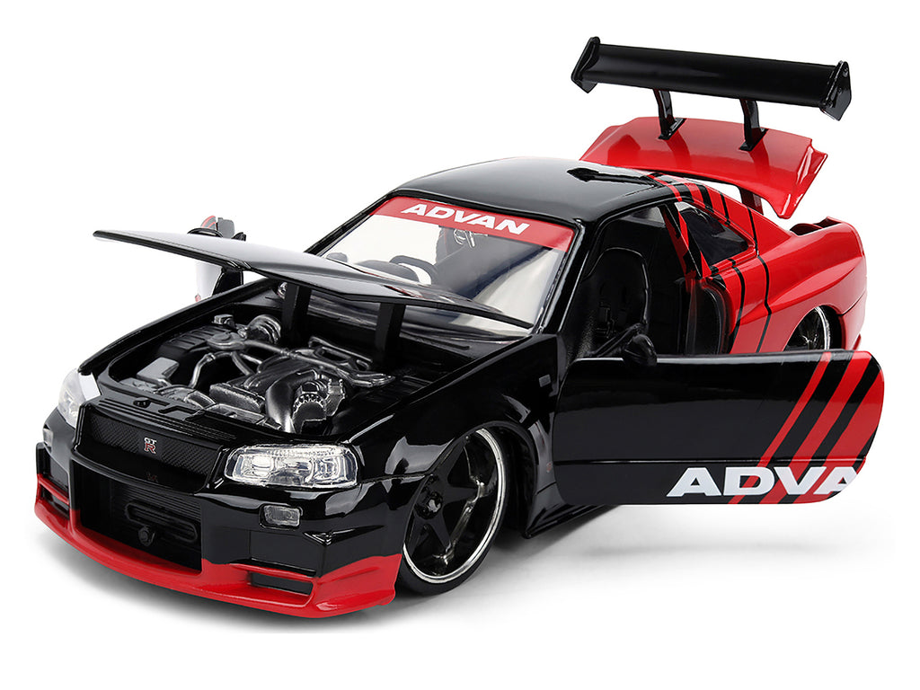 2002 Nissan Skyline GT-R (R34) RHD (Right Hand Drive) 'ADVAN' Black and Red 'AutoWorks' Series 1/24 Diecast Car Model by Jada