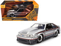 1989 Ford Mustang GT Silver Metallic and Gray with Black and Red Stripes 'AutoWorks' Series 1/24 Diecast Car Model by Jada