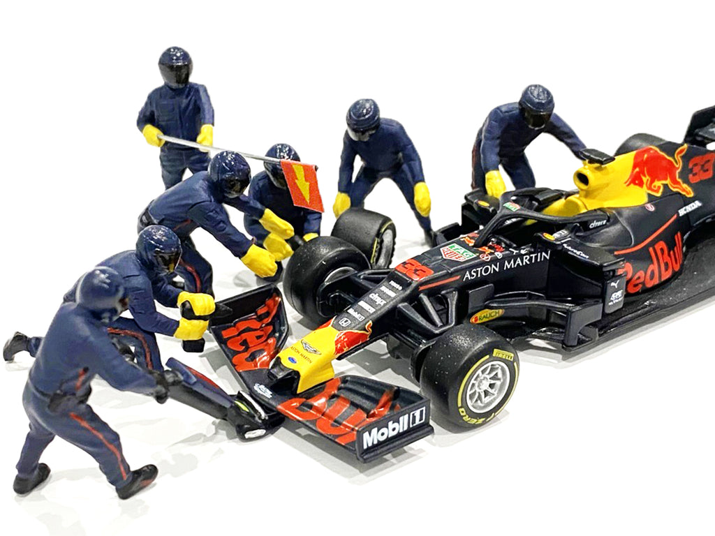 Formula One F1 Pit Crew 7 Figurine Set Team Blue for 1/43 Scale Models by American Diorama