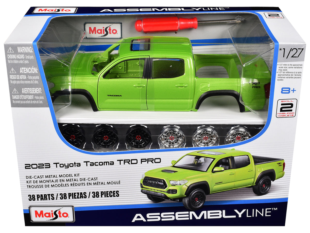 Skill 2 Model Kit 2023 Toyota Tacoma TRD PRO Pickup Truck Light Green Metallic 'Assembly Line' Series 1/27 Scale Model by Maisto