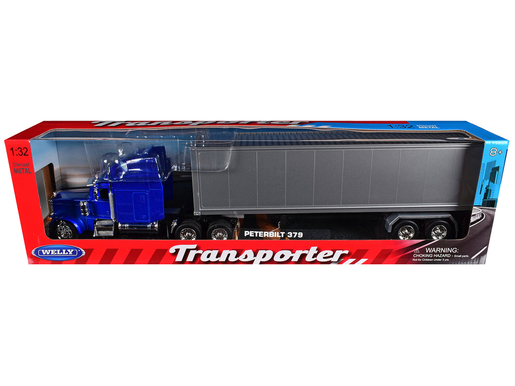 Peterbilt 379 Truck Blue Metallic with Silver Container 'Transporter' Series 1/32 Diecast Model by Welly