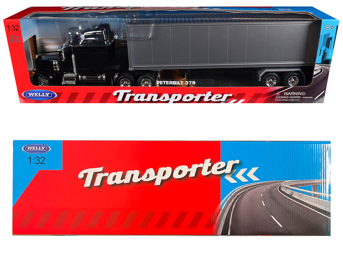 Peterbilt 379 Truck Black with Silver Container 'Transporter' Series 1/32 Diecast Model by Welly