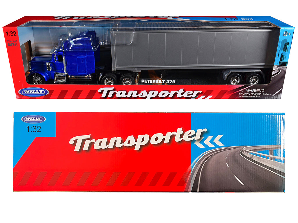 Peterbilt 379 Truck Blue Metallic with Silver Container 'Transporter' Series 1/32 Diecast Model by Welly
