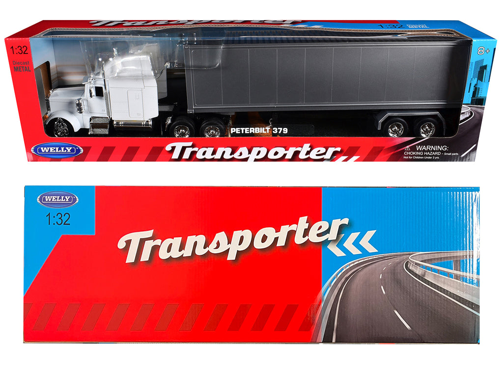 Peterbilt 379 Truck White with Silver Container 'Transporter' Series 1/32 Diecast Model by Welly