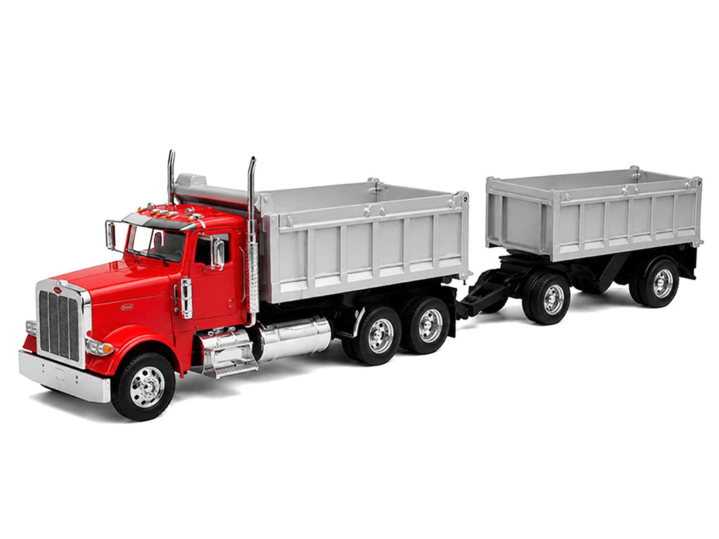 Peterbilt 379 Dump Truck Red with Gray Double Dump Trailer 'Transporter' Series 1/32 Diecast Model by Welly