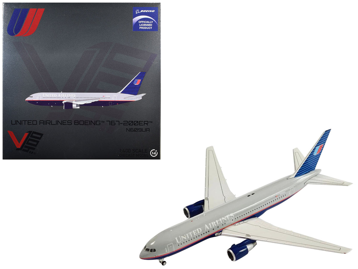 Boeing 767-200ER Commercial Aircraft 'United Airlines' (N609UA) Gray with Blue Tail 1/400 Diecast Model by V1/400