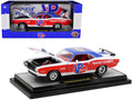1970 Dodge Challenger R/T Hemi White with Red and Blue Stripes with Red Interior 'VP Racing' Limited Edition to 5710 pieces Worldwide 1/24 Diecast Model Car by M2 Machines
