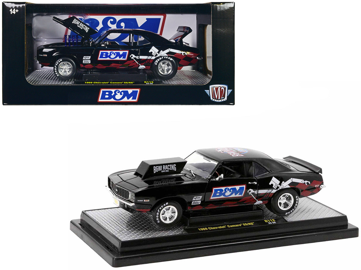 1969 Chevrolet Camaro SS/RS Black 'B&M Racing' Limited Edition to 6650 pieces Worldwide 1/24 Diecast Model Car by M2 Machines