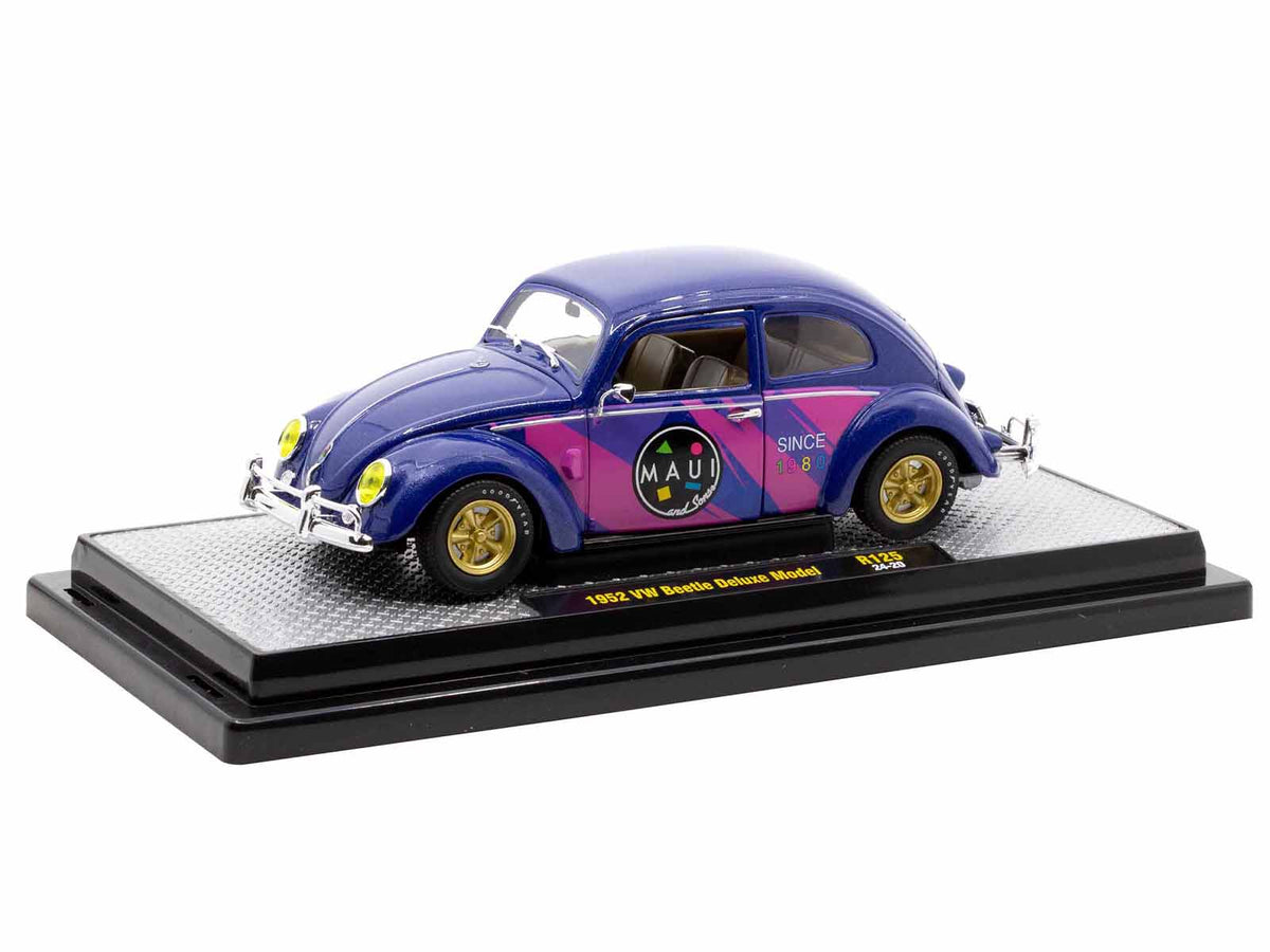 1952 Volkswagen Beetle Deluxe Model 'Maui & Sons' Purple Metallic with Graphics Limited Edition to 6650 pieces Worldwide 1/24 Diecast Model Car by M2 Machines