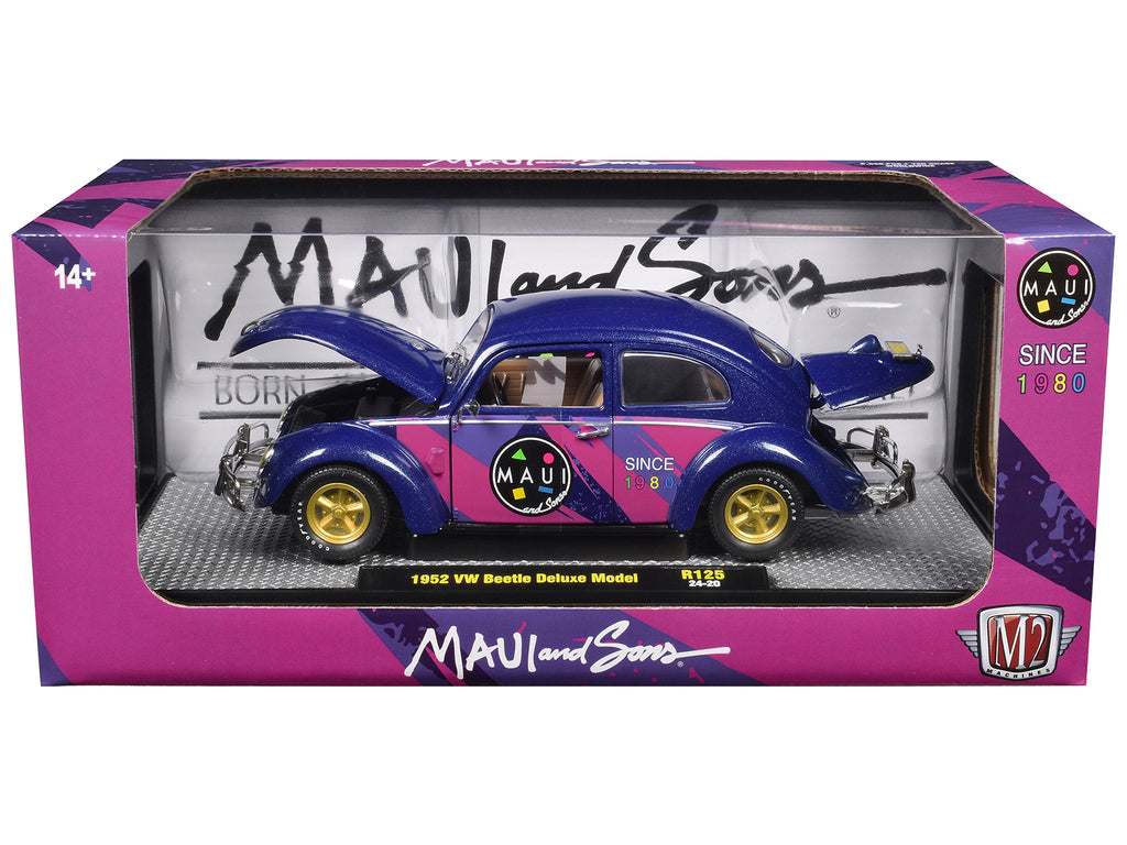 1952 Volkswagen Beetle Deluxe Model 'Maui & Sons' Purple Metallic with Graphics Limited Edition to 6650 pieces Worldwide 1/24 Diecast Model Car by M2 Machines