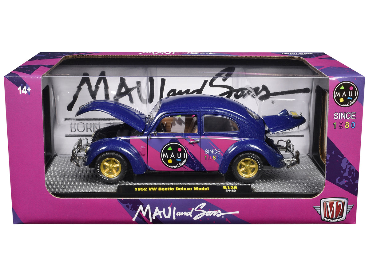 1952 Volkswagen Beetle Deluxe Model 'Maui & Sons' Purple Metallic with Graphics Limited Edition to 6650 pieces Worldwide 1/24 Diecast Model Car by M2 Machines