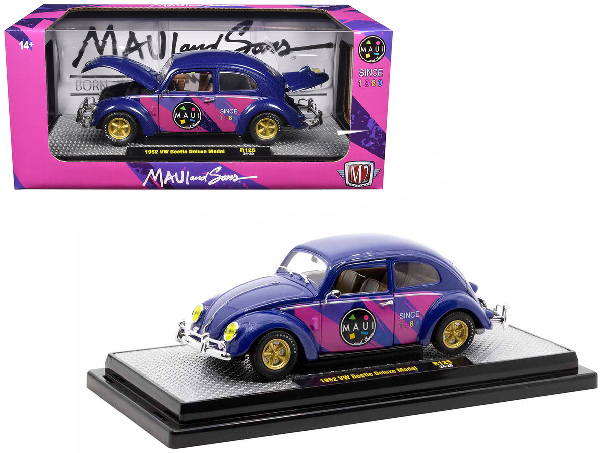 1952 Volkswagen Beetle Deluxe Model 'Maui & Sons' Purple Metallic with Graphics Limited Edition to 6650 pieces Worldwide 1/24 Diecast Model Car by M2 Machines