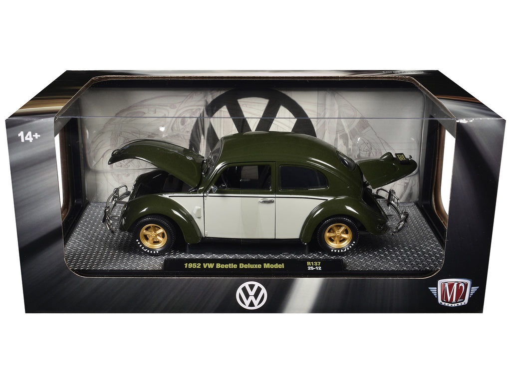 1952 Volkswagen Beetle Deluxe Model Dark Green with Beige Sides Limited Edition to 5250 pieces Worldwide 1/24 Diecast Model Car by M2 Machines