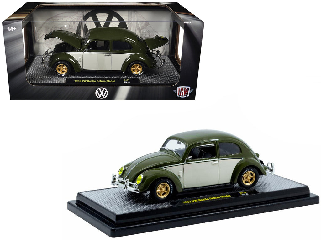 1952 Volkswagen Beetle Deluxe Model Dark Green with Beige Sides Limited Edition to 5250 pieces Worldwide 1/24 Diecast Model Car by M2 Machines