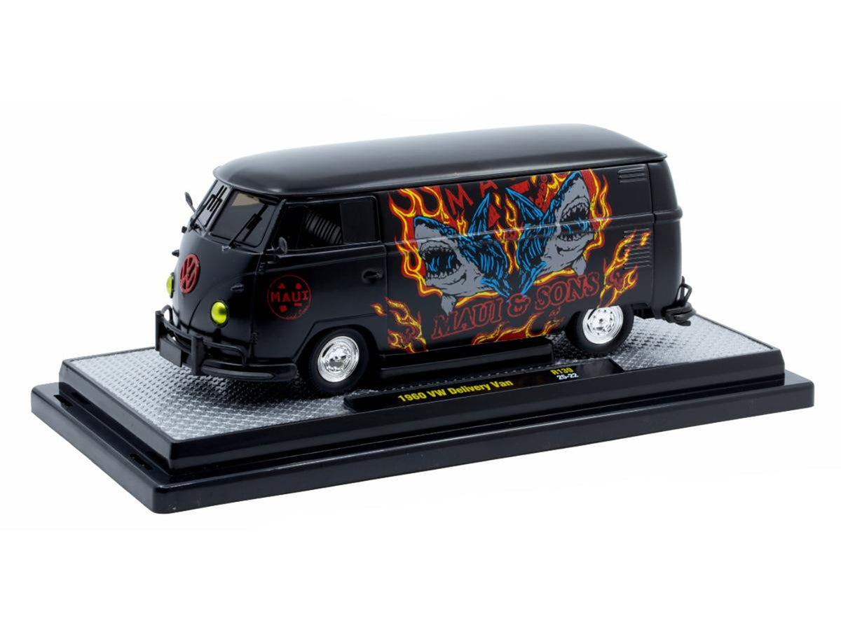 1960 Volkswagen Delivery Van 'Maui & Sons' Black with Graphics Limited Edition to 4050 pieces Worldwide 1/24 Diecast Model Car by M2 Machines