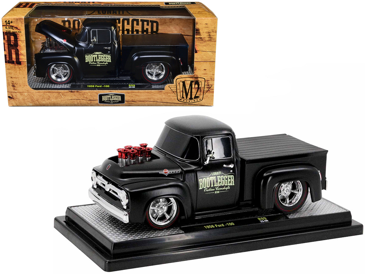 1956 Ford F-100 Pickup Truck Matt Black 'Lunati Bootlegger' Limited Edition to 6550 pieces Worldwide 1/24 Diecast Model Car by M2 Machines