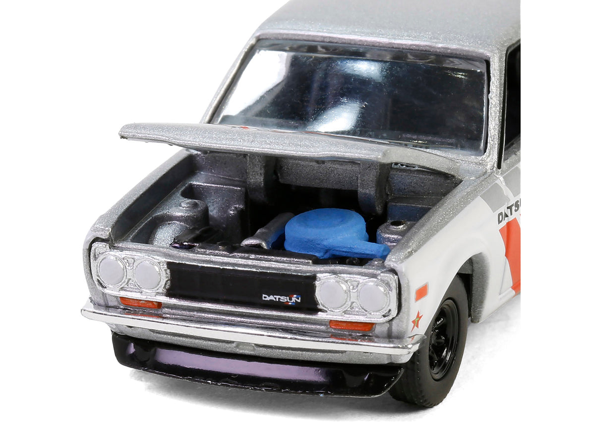 1970 Nissan Datsun 510 #28 'Texaco' Silver Metallic and White with Red Stripes 'Texaco Special Edition' Series 1 1/64 Diecast Model Car by Greenlight