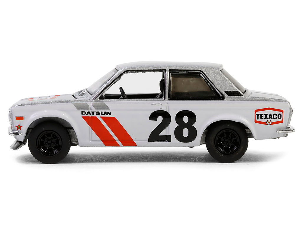1970 Nissan Datsun 510 #28 'Texaco' Silver Metallic and White with Red Stripes 'Texaco Special Edition' Series 1 1/64 Diecast Model Car by Greenlight