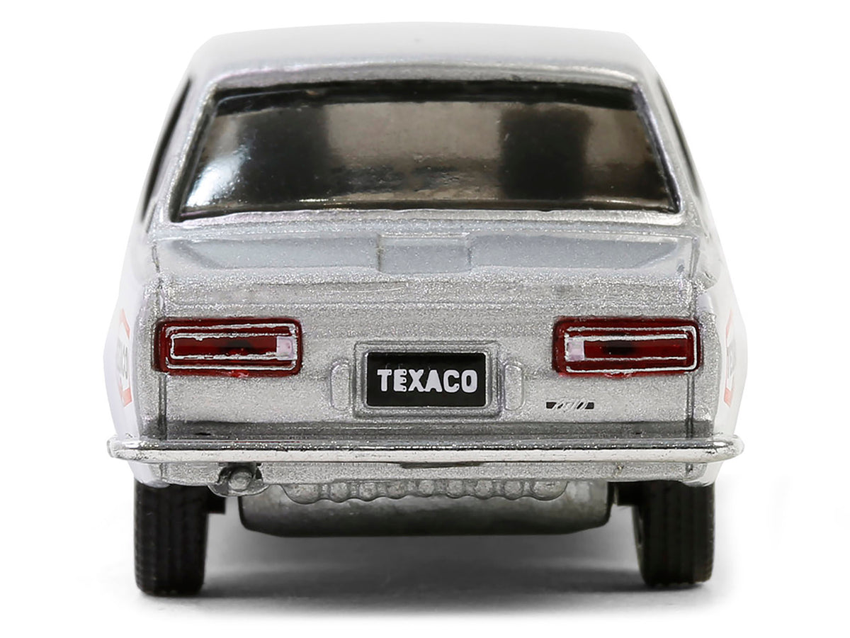 1970 Nissan Datsun 510 #28 'Texaco' Silver Metallic and White with Red Stripes 'Texaco Special Edition' Series 1 1/64 Diecast Model Car by Greenlight