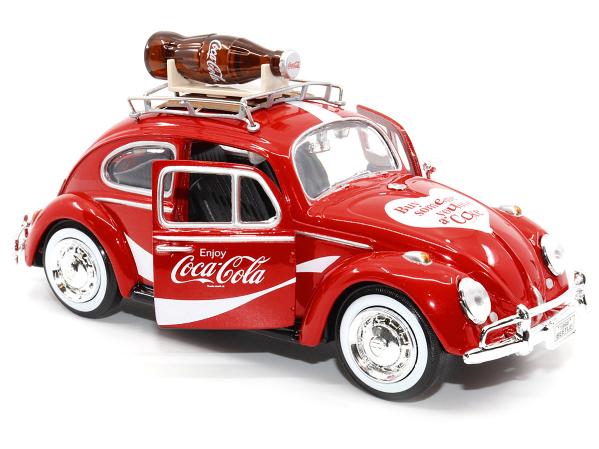 1966 Volkswagen Beetle Red 'Enjoy Coca-Cola' with Roof Rack and Accessories 1/24 Diecast Model Car by Motor City Classics