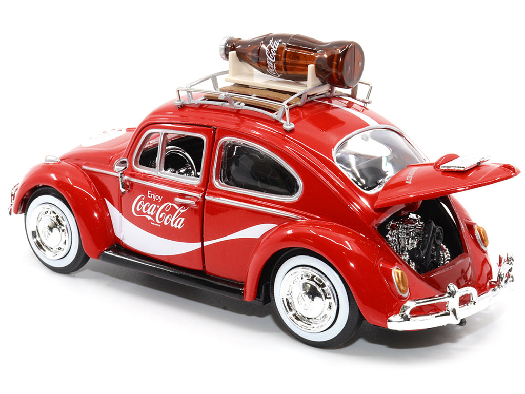 1966 Volkswagen Beetle Red 'Enjoy Coca-Cola' with Roof Rack and Accessories 1/24 Diecast Model Car by Motor City Classics