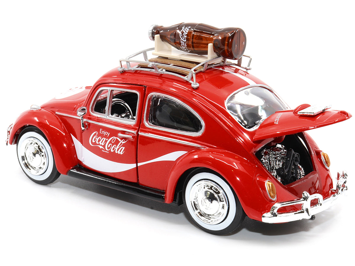 1966 Volkswagen Beetle Red 'Enjoy Coca-Cola' with Roof Rack and Accessories 1/24 Diecast Model Car by Motor City Classics