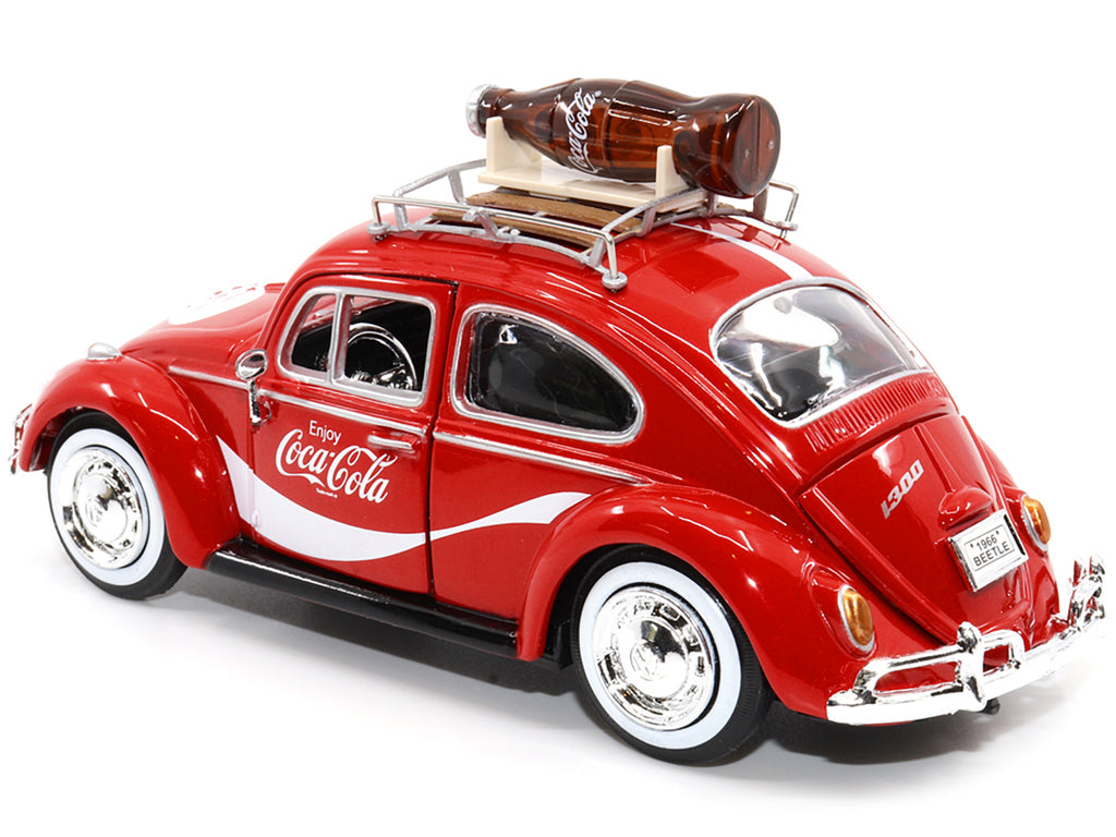 1966 Volkswagen Beetle Red 'Enjoy Coca-Cola' with Roof Rack and Accessories 1/24 Diecast Model Car by Motor City Classics