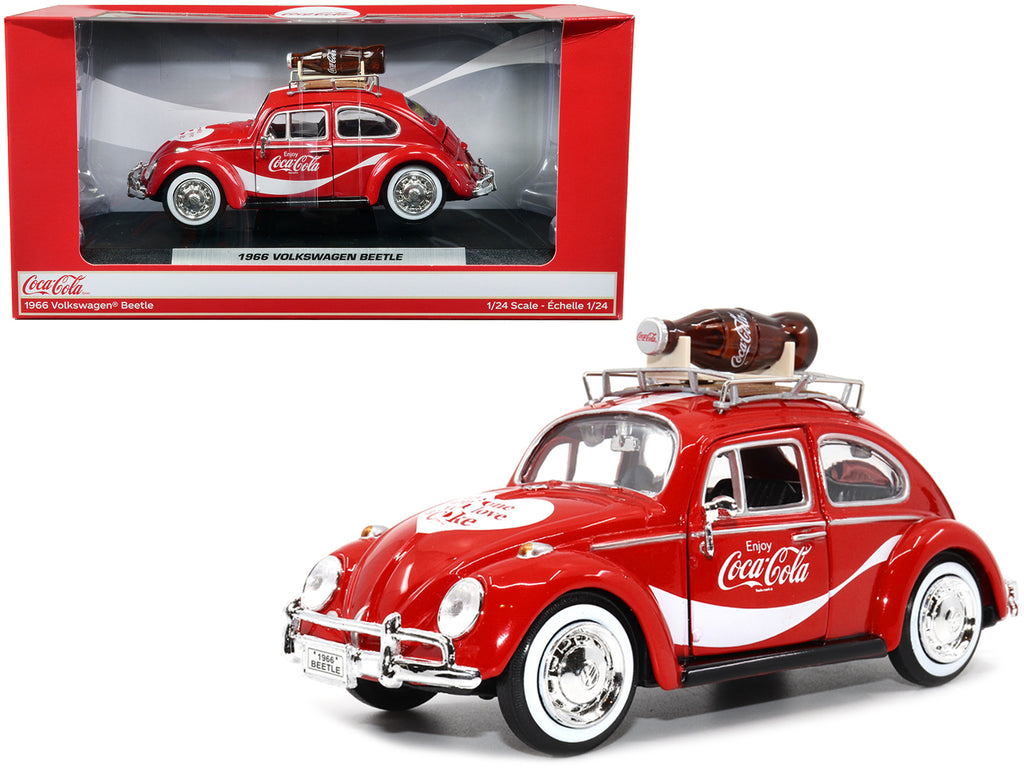 1966 Volkswagen Beetle Red 'Enjoy Coca-Cola' with Roof Rack and Accessories 1/24 Diecast Model Car by Motor City Classics