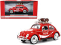 1966 Volkswagen Beetle Red 'Enjoy Coca-Cola' with Roof Rack and Accessories 1/24 Diecast Model Car by Motor City Classics